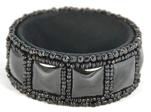 Bracelet bangle porcelaine noir anti-oxydation avec perles élégantes