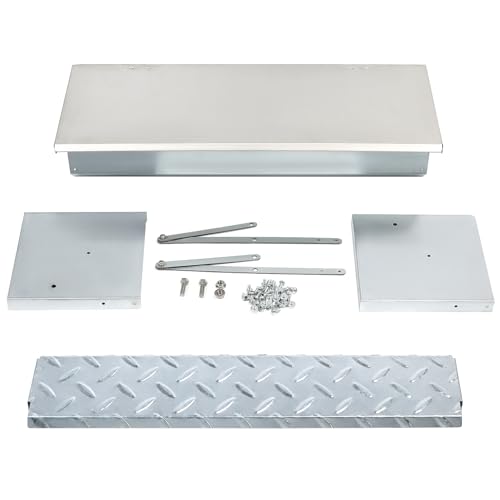 QWORK® Automatischer Hühner Futtertrog 5 kg Kapazität, Innenschräge-Design, Edelstahldeckel und rutschfestes Pedal (56x18x18cm)