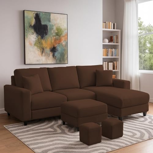 Image of Casaliving Rolando Seater L Shape Sofa Set for Living Room Left Side (Brown, 4 Seater with Ottomon - RHS)