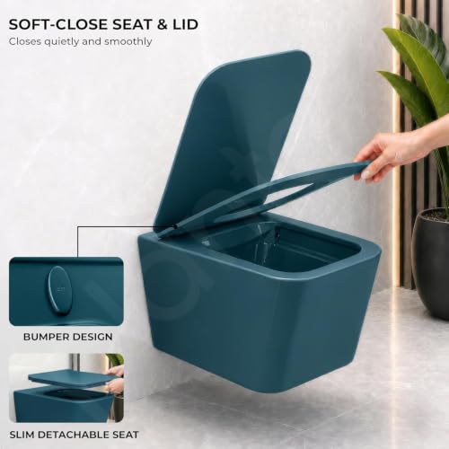 Image of Plantex Rimless Washdown Flushing /Imported Ceramic Wall Hung Commode for Toilet /Western Commode with Soft Closing Toilet Seat - P Trap - (Pine Blue)
