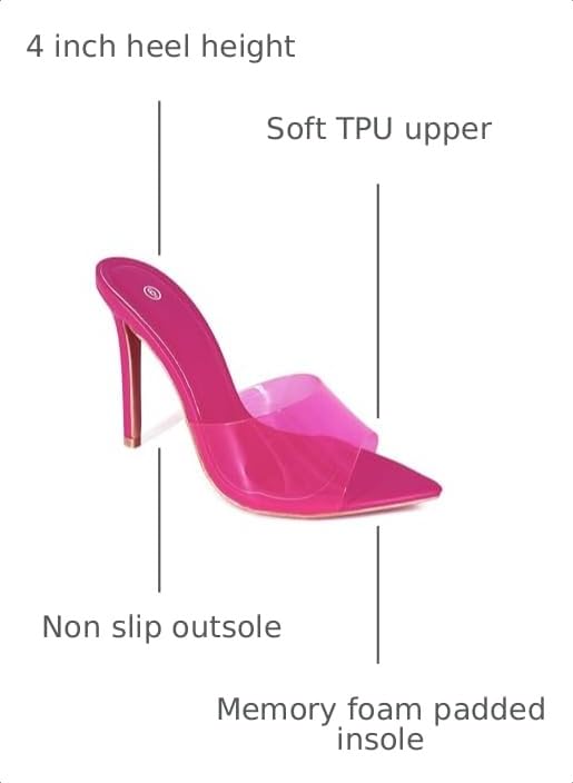 Image of Women Clear Pointed Toe Sandals Stiletto Heels Transparent Strap High Heels Slip on Mules for Women