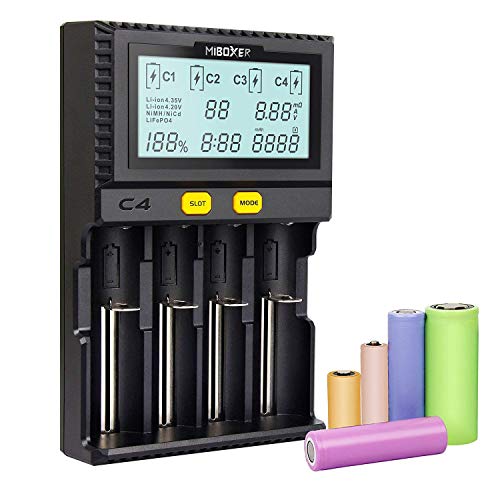 Miboxer Universal Inteligente Cargador de batería 4 ranuras con Monitor para 18650 26650 18490 Recargable Baterias