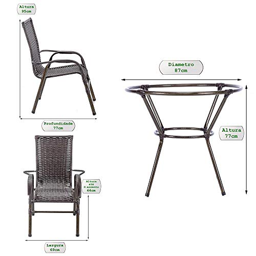 3 Cadeiras e 1 Mesa Alta Sem Tampo Bela, Jardim, Fibra Sintetica Pedra Ferro