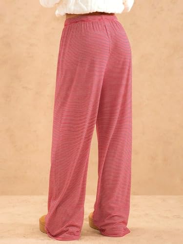 Women's casual sports work pants Casual Home Red And White Striped Pants2