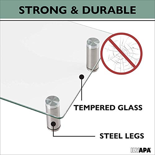 Ilyapa Height Adjustable Glass Monitor Stand 2 Pack - 16 X 9.5 Inch Clear Desktop Risers For Computer Monitors, Laptop, Tv, Printer & More #TOP6