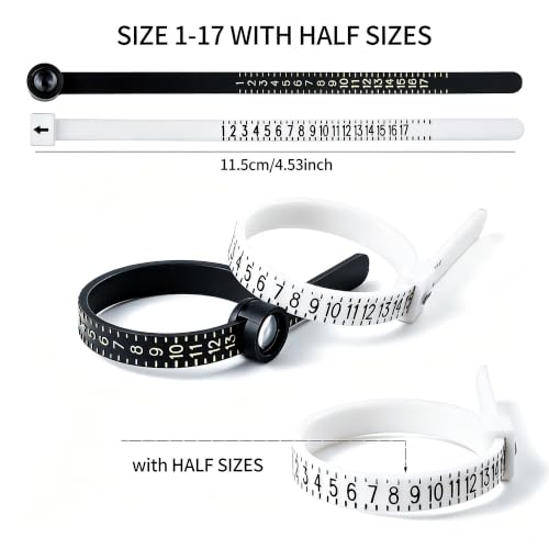 Image of Bflaae 5 PCS Ring Sizer Measuring Tool Kit with Ring Mandrel and Ring Mallet, 27 PCS Stainless Steel Ring Gauges, 2 PCS Reusable Finger Size Tape with Magnified Glass 1-17 USA Rings Size