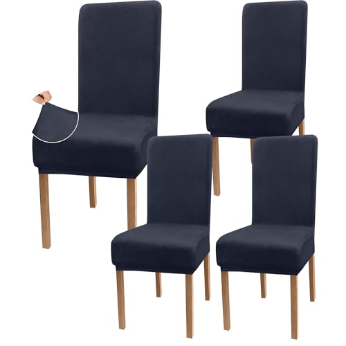 Granbest Velvet Super Stretch Dining Chair Covers Luxury Parson Chair Slipcover for Dining Room Washable Armless Chair Protectors for Kids and Pets (Set of 4 Velvet Charcoal Gray)
