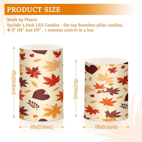 Image of ALAZA Autumn Fall Maple Leaves Flickering Flameless Candles Battery Operated with Remote Timer,Tea Light Candles LED Pillar Votive Candles Set of 2 for Outdoor Indoor Decorations