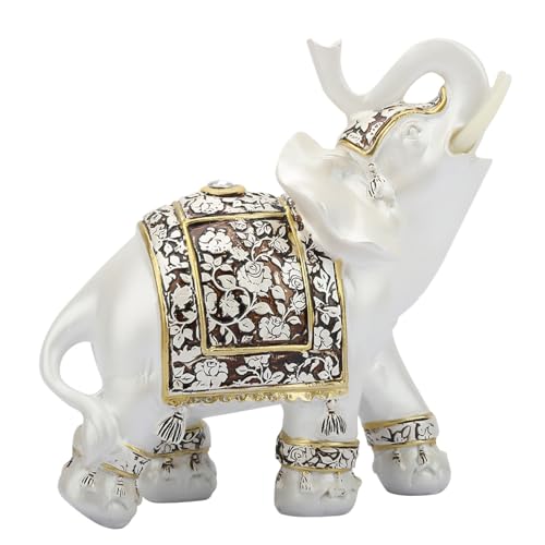 Fayelume White Elephant Statue 5.3 * 2.6 * 5.5in Elephant Statue Elephants Figurines Suitable for Placing in The Office Desk or Bedside