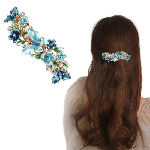 Image of MAYCREATE Stylish Metal Flower Barrette Hair Clip for Women, Blue