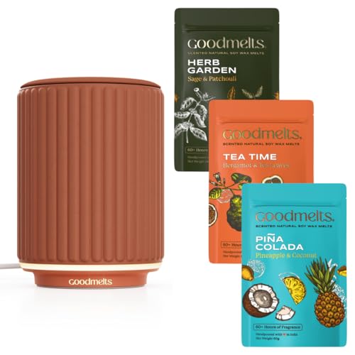 Image of Halo Wax Melt Starter Kit, Ceramic Aroma Diffuser & Scented Melts | Terracotta 'Nostalgia' | Natural Soy Wax | 180+ Hrs Scent Time - Safe Smoke-Free Easy to Use