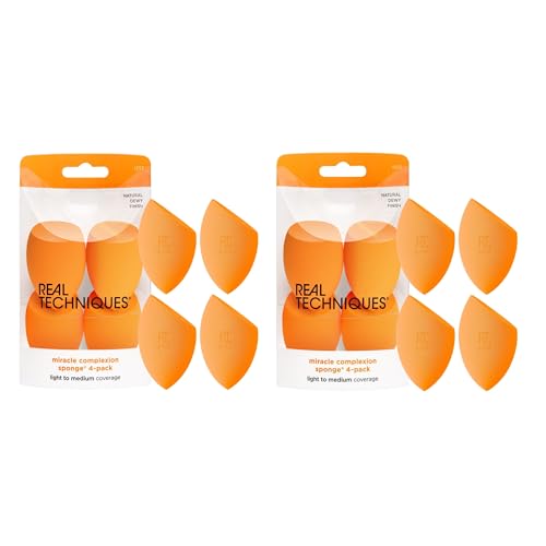 REAL TECHNIQUES Miracle Complexion Sponge, Beauty Sponge For MakEUp Blending & Foundation Application, Full Coverage, Streak-Free Professional MakEUp Tool, Cruelty Free, Vegan, Latex Free, 8 Count