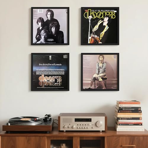 Image of upsimples Vinyl Record Frame 12.5x12.5, Wall Display 4 Pack, Black | For 12inch Album Cover, Gallery Wall Decor, For Record Collector