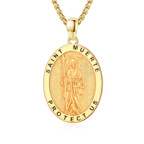 Chaîne Santa Muerte en argent sterling et or massif pour un bijou mystique d'exception