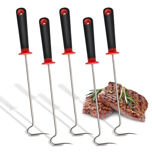 5Pcs Food Flipper Turner Hooks, Stainless Steel BBQ Turner Hooks Non-slip Handles BBQ Grill and Smoker Accessories for Grilling Ribs Steaks Chicken Sausages