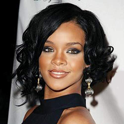 Fleurapance - Pelucas de pelo resistente al calor. Peluca de pelo corto, rizado/ondulado y negro, estilo bob. Hecha con pelo sintético natural. Moda encantadora para mujer Cover