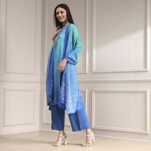 Image of BIBA Printed Modal Straight Festive Kurta With Palazzo and Dupatta