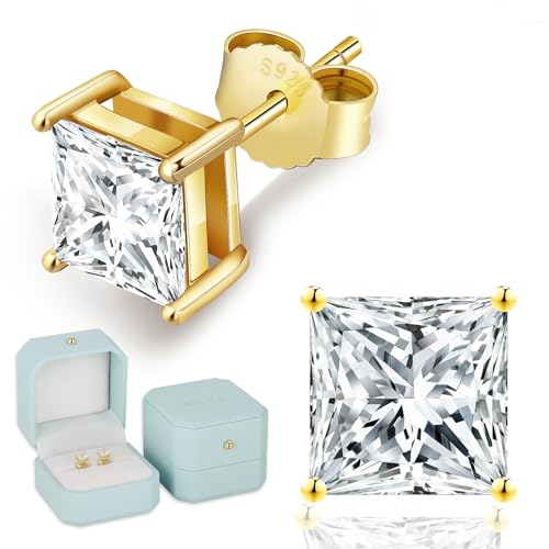 KRKC 0.6-3ct Princess Cut Moissanite Stud Earrings for Women, D Color VVS1 Clarity Lab Created Diamond Solitaire 14K White Gold Hypoallergenic Vermeil S925 Sterling Silver Earrings Women Men