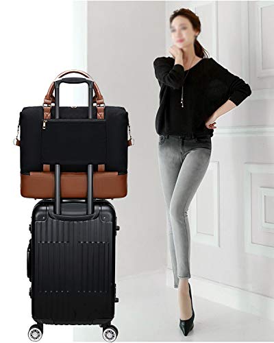 BLUBOON Weekender Overnight Bag for Women Ladies Travel Tote Duffel Bag with Shoe Compartment Canvas Carry On Bag for Airplanes (289 Black)