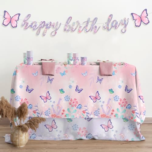 Image of Gatherfun Butterfly Birthday Party Supplies: Butterfly Decorations with 2 PCS Disposable Plastic Tablecloths, for Kid's Birthday Party Decorations, Size 54 inchx 108
