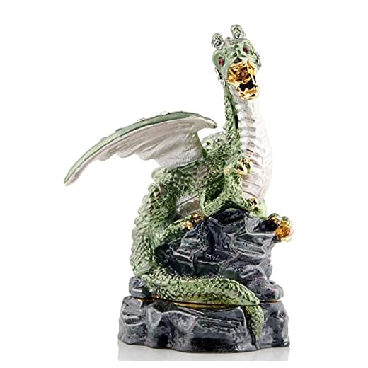 SEVENBEES Green Dragon Figurine Dinosaur Jewelry Trinket Boxes Hinged Ring Holder Dragon Home Decor Gift