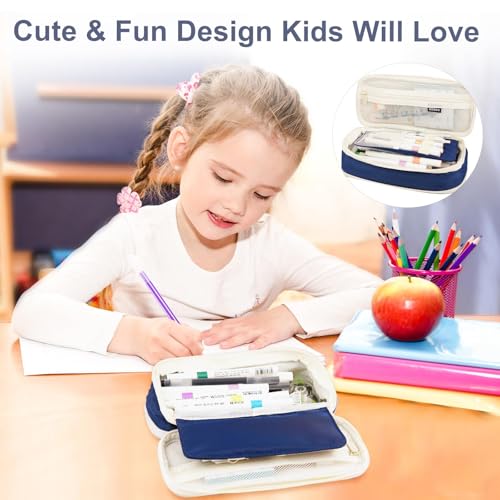 Image of Cute Pencil Case Large Capacity - Expandable Pencil Pouch for women and Girls, Durable Pencil Bag Pen Case Organizer, Kawaii Pencil Case Pouch for School Supplies & Gift (Blue)