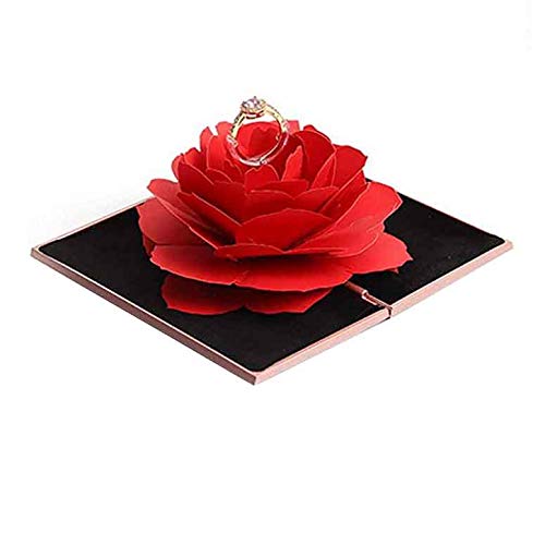 iSuperb Scatola per Anelli 3D Rosa Scatola di Gioielli Scatola Regalo San Valentino Espositore Portagioie Anelli Scatolina Fidanzamento Ring Box per Donne (Nero