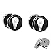 Treuheld® | Set - Glühbirne mit Rock'n'ROLL Hand - 2 Ohrstecker zum Schrauben - SCHWARZ-WEIßE Fake Plugs - Ø 10mm - Ohrringe Fakeplug - Silber Ohrring in Schwarz-Weiß - Chirurgenstahl Faketunnel