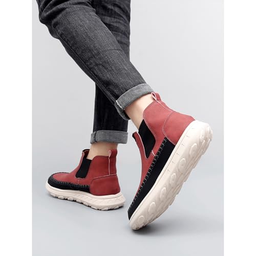 Lossarye Men's Platform Chelsea Boots Hand-Stitched Lightweight Durable Slip-On High-Top Ankle Boots Casual Non-Slip Walking Work Dress Booties4