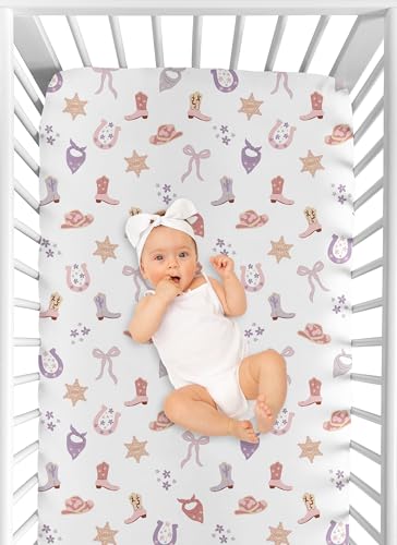 Image of Sweet Jojo Designs Fitted Baby Crib Sheets (Boho Western Cowgirl) for Girls, Infant Nursery, Toddler Room - Standard Size (Pink, Purple, Vintage, Colorful, Bohemian, Wild West, Boots & Bows, Bandana)