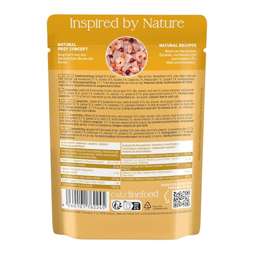 catz finefood N° 17 Geflügel & Garnele Feinkost Katzenfutter nass, verfeinert mit Karotte & Cranberry, 16 x 85g Beutel