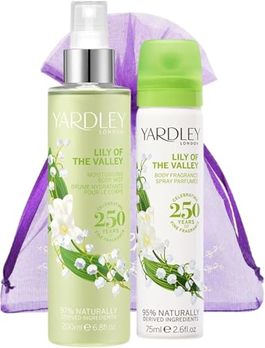 Lily of the Valley Scent Bundle With Moisturising Fragrance Body Mist 200ml and Deodorant Body Spray 75ml with Deluxio Gifts Gift Bag