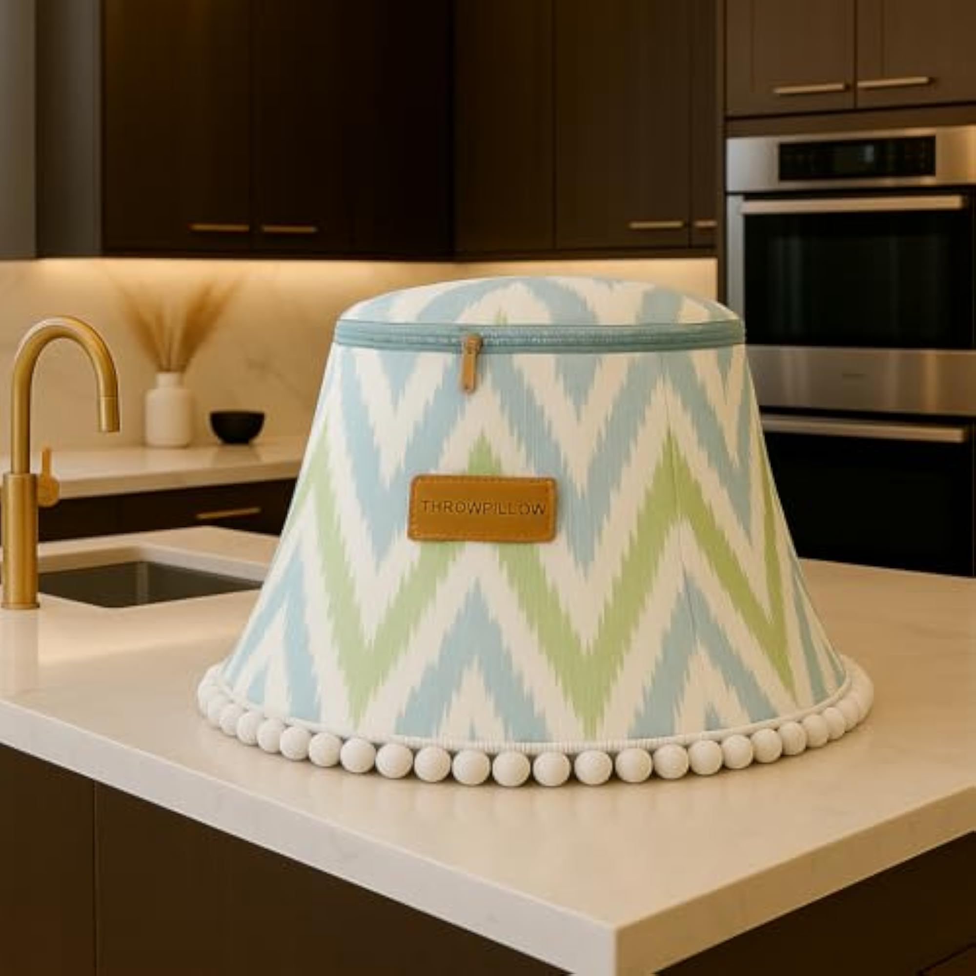Mixer Cover with Pom Pom Cone Shape Aqua Blue Print