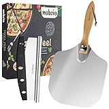mobzio Pizza Peel Metal Pizza Spatula, Pizza Paddle 12 x 14 inch, Pizza Cutter Rocker, Pizza Paddle