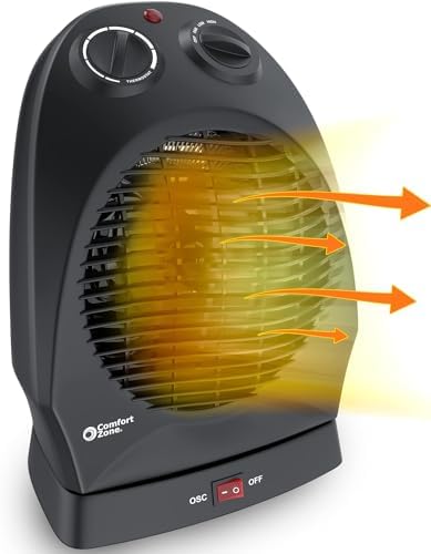 Comfort Zone Oscillating Space Heater with Adjustable Thermostat, Desktop, Fan-Forced, Portable, Overheat Sensor, Tip-Over Switch, Stay-Cool Housing, Ideal for Home, Bedroom, Office, 1,500W, CZ50BK Comfort Zone Oscillating Space Heater with Adjustable Thermostat, Desktop, Fan-Forced, Portable, Overheat Sensor, Tip-Over Switch, Stay-Cool Housing, Ideal for Home, Bedroom, Office, 1,500W, CZ50BK