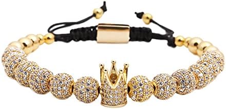 Cutenation Imperial Crown King 18K Gold CZ Beads Bracelet Luxury Charm Fashion Bangle for Men Women (Single Gold)