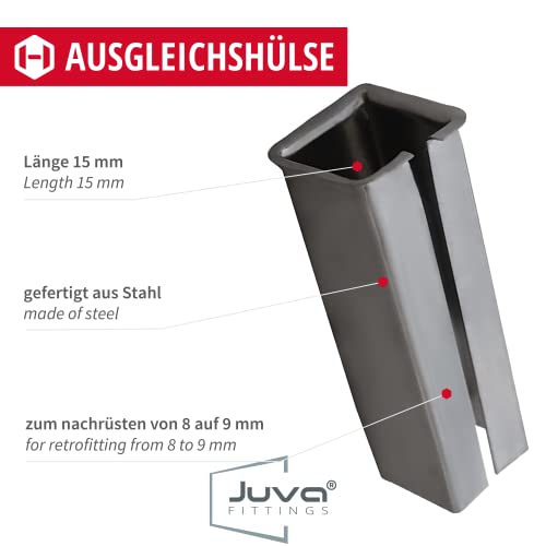 JUVA Ausgleichshülse Eisen Reduzierhülse zum einstecken - H5041 | Stahl blank | Länge 15 mm | Adapterhülse zum nachrüsten von 8 auf 9 mm | 5 Stück - Metall-Hülse für Einsteckschlösser & Türschlösser