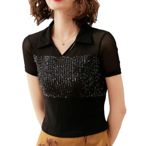 T-shirt d'été pour femme en vacances avec col en V brodé