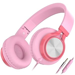 AILIHEN C8 Kopfhörer mit Kabel und Mikrofon, faltbar und verstellbar, On-Ear-Headsets, Lautstärkeregelung, HD-Stereo-Sound, 3,5-mm-Klinkenstecker für Chromebook, Laptop, Smartphone（Rosa）