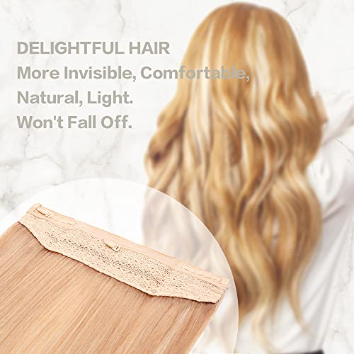 Delightful Wire Hair Extensions Human Hair One Hairpiece With Invisible Fish Line Natural With Transparent Line Piano Color Light Blonde To Beach Blonde P16-613 60G 16 Inch #TOP1