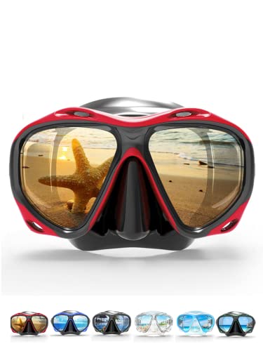 COPOZZ Scuba Mask, No Fogging Snorkeling Scuba Dive Glasses, Great Seal Free Diving Tempered Glass Mask Goggles (Red)