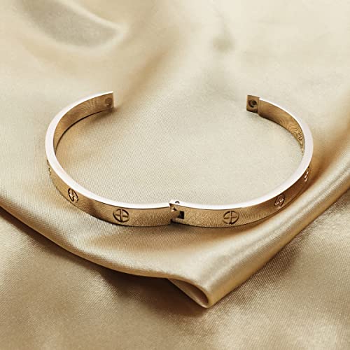 Siyubaby 18K Gold Plated Friendship Love Bracelet Women Stainless Steel Cuff Oval Bangle Fashion Simple Hinged Bangle Jewelry(Rose Gold) #TOP3