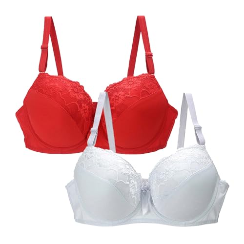 Nuaoxyeu Todays Deals 2Pcs Bras for Women Plus Size Non Wired Lace Bras Push Up Bralettes Seamless V Neck Crop Tops Adjustable Spaghetti Straps Deals of The Day Sale Prime