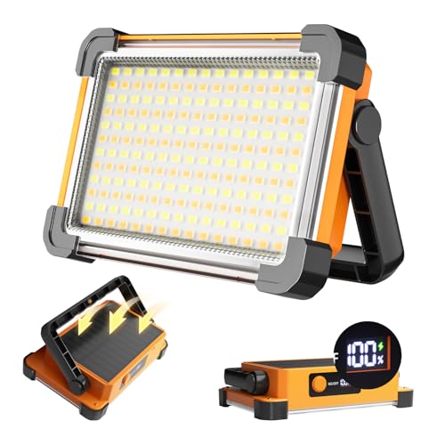 150W Solar Rechargeable Work Light 180 LED 10000LM Portable Flood Light IP65 Waterproof 3 Modes with Stand for Job Site Home Repair Camping Fishing Garage Workshop Emergency