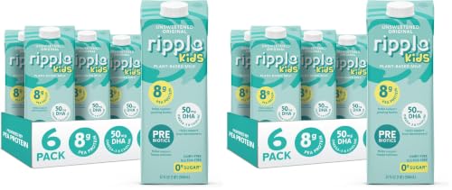 Image of Ripple Plant Based Milk, Kids Unsweetened, 8g Pea Protein, Calcium Rich, Shelf Stable Carton, Vegan, Non-GMO, Dairy, Soy, Nut, Gluten & Lactose Free, 32 Fl Oz, Pack of 12