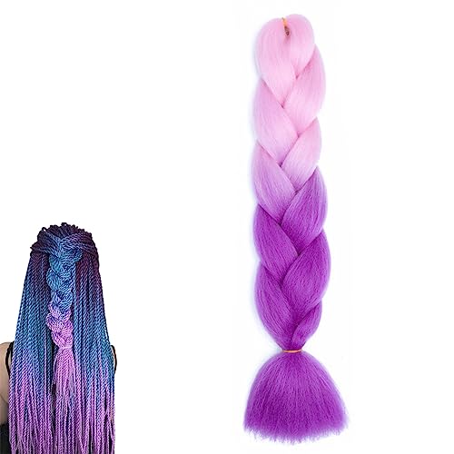 rinfantasy Hair Extension Braided Fashion High Temperature Synthetic Kanekalo Braid Yaki Texture Hair Scrunchies Pink to Purple Braiding Hair,GBBZ081