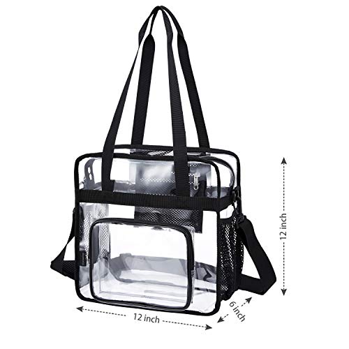 Image of Clear Tote Bag Transparent Stadium Shoulder for Women Clear Cross Body Messenger with Front Pocket and Adjustable Strap 2pack