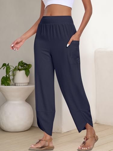 Image of ANRABESS Womens Wide Leg Palazzo Capri Pants 2026 Summer Casual High Waisted Barrel Lounge Flowy Cropped Beach Work Trousers