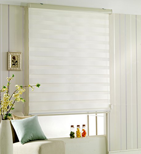 Custom Cut To Size, [Foiresoft Woodlook 47, White, W 35 X H 47 Inch] Zebra Roller Blinds, Dual Layer Shades, Sheer Or Privacy Light Control, Day And Night Window Drapes, 10 To 110 Inch Wide #TOP1