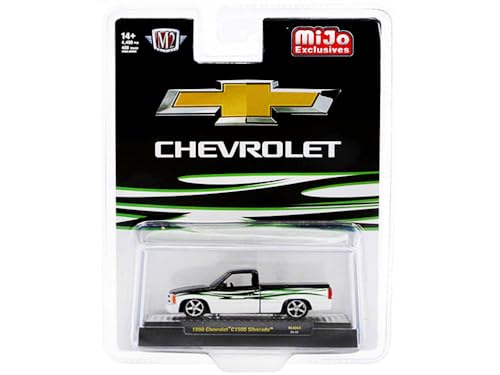1990 Chevy C1500 Silverado Pickup Truck Black and White with Graphics Limited Edition to 4400 Pieces Worldwide 1/64 Diecast Model Car by M2 31500-MJS63